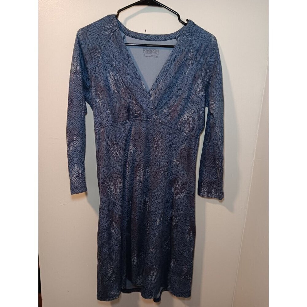 Patagonia Womens Metairie Dress Size Small Blue Organic Cotton Surplice Active
